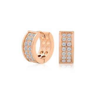 ROSE GOLD HUGGY STYLE HOOPS WITH 2 ROWS OF CZ"S