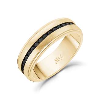 STAINLESS STEEL WITH GOLD PVD AND BLACK CZ'S CHANNEL SET THROUGHOUT THE RING 6MM SIZE 12