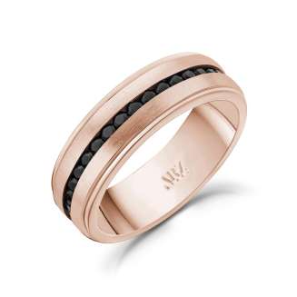 STAINLESS STEEL AND ROSE GOLD PVD RING WITH BLACK CZ'S CHANNEL SET . SIZE 13 6MM IN WIDTH