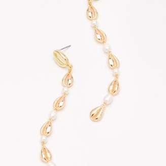 Shell and Pearl Long Dangle Earrings