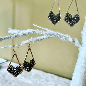 STERLING SILVER  OR GOLD VERMEIL WITH FACETED BLACK /GREY CRYSTALS