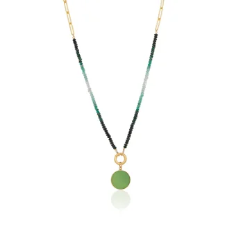 PAPER CLIP EMERALD NECKLACE WITH CHRYSOPHASE CIRCLE PENDANT
