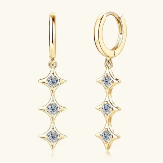 Moissanite Star Dangle Hoop Earrings in 925 Sterling Silver