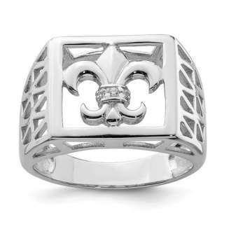 Sterling Silver Men’s Fleur de lis Ring with cz set in center SIZE 11 ONLY