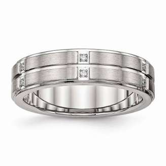 STAINLESS STEEL MATTE AND HIGH POLISH WITH CZ'S SET AROUND THE BAND SIZE 8 6MM IN WIDTH