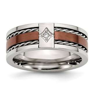 Stainless Steel Brushed Brown IP-Plated With Diamond 8mm Polished Band size 8 last one