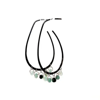 Emerald Dangly Oval Silver Hoops