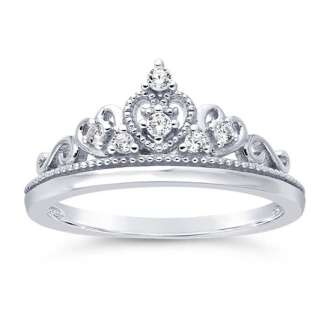 Sterling Silver Rhodium plated with 6 white Cz's Tiara Ring SIZE 7