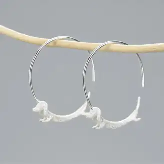 Cute Gold or Silver Dachshund Dog Hoop Earrings in 925 Sterling Silver