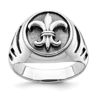 STERLING SILVER OXIDIZED WITH FLEUR DE LIS ROUND SIGNET RING SIZE 10
