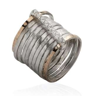 STERLING SILVER AND 9K GOLD MULTI BAND RING WITH CZ'S SIZE 8