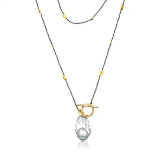 Baroque Pearl Half Moon Necklace with Toggle