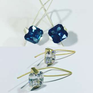 Princess and Emerald cut stone drop earrings