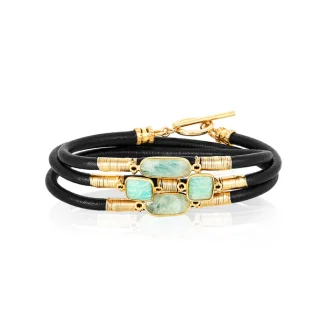 Triple Slim leather Aquamarine Bracelet