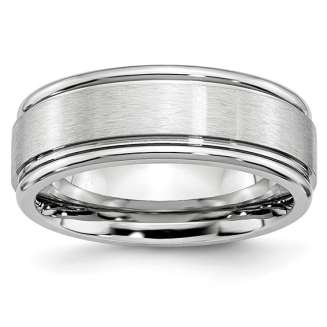 Tungsten Satin and Polished Edged Ring 7mm in width Size 9