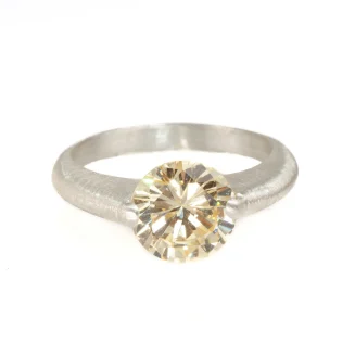 RING STERLING SILVER "GALACTIC" TALL OVAL BAND MATTE FINISH 9mm LIGHT YELLOW CZ