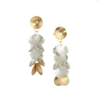 EARRINGS SILVER GOLD VERMEIL 2-TONE DISCS CLUSTER, POST, 1 3/4"