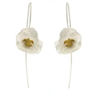 Sterling Silver Earrings with large Petal and Gold Fleur de LIs