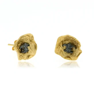 FLEUR DE LIS POST EARRINGS GOLD AND BLACK OXIDIZED FLEUR DE LIS