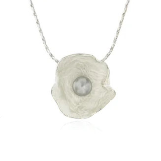 Sterling Silver Necklace with large Petal and Grey Freshwater Pearl 18" last one in stock