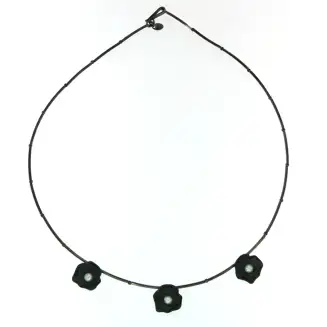 Oxidized Silver with 3 Medium Black Oxidized Silver Petals with freshwater pearls