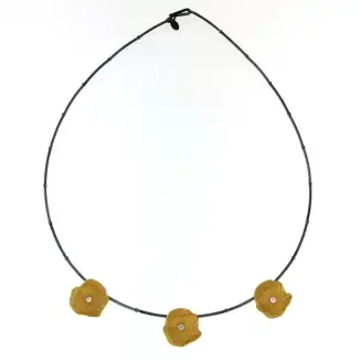OXIDIZED SILVER NECKLACE WITH 14K VERMEIL PETALS AND CZ"S