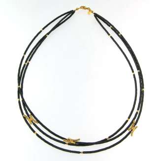 NECKLACE 3 STRANDS MATTE FINISH HEMATITE BEADS, GOLD VERMEIL OVER SILVER, 19"