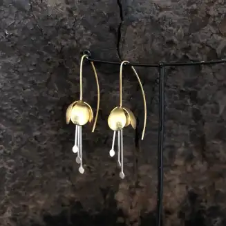 TWO TONE DANGLING FLOWER EARRINGS