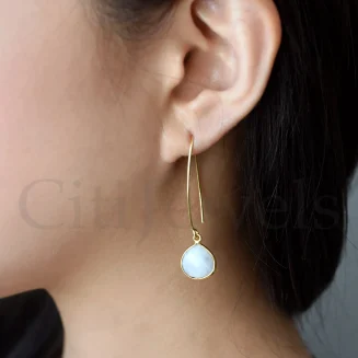 Sterling Silver and Gold Vermeil Pear shape Moonstone dangle drop earrings