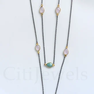 AMAZONITE AND MOONSTONE TEARDROP SHAPED STONE NECKLACE