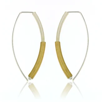 STERLING SILVER AND GOLD VERMEIL SQUARE TUBE EARRINGS 1 5/8" IN LENGTH