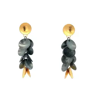 Gold And Black Oxidized Disc Cluster Earrings
