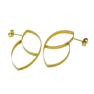 EARRINGS SILVER GOLD VERMEIL DOUBLE ECLIPSE, POST, 1 1/2"