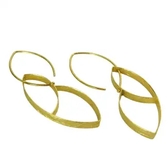 EARRINGS SILVER GOLD PLATED DOUBLE ECLIPSE, WIRE, 2 1/8"