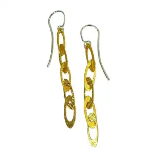 EARRINGS SILVER GOLD VERMEIL LINKS DROP, WIRE, 2 1/2" ALSO AVAILABLE IN ALL SILVER AND ALL BLACK OXIDIZED LINKS