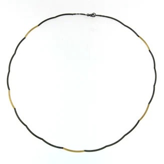 STERLING SILVER AND GOLD VERMEIL OXIDIZED BLACK AND GOLD TUBE NECKLACE 18"