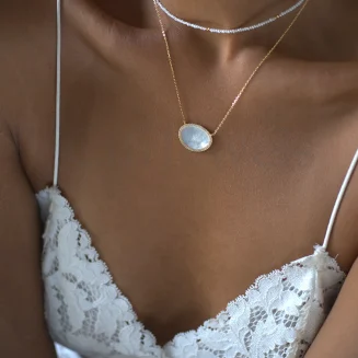 16"+2" CZ Rim Bean-Shaped MOP Necklace