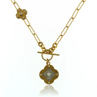 LARGE MOROCCAN QUATREFOIL PENDANT WITH PAPER CLIP CHAIN AND TOGGLE CLASP