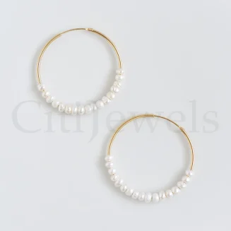 Pearl hoop earrings size:37mm
