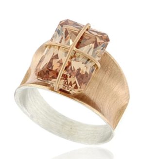 Sterling Silver , 14K Rose Gold Vermeil with present set emerald cut Champagne CZ size 7 only!