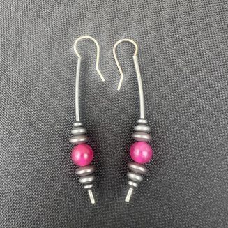 Sterling Silver oxidized drop earrings with red agate stone 2.5” in length