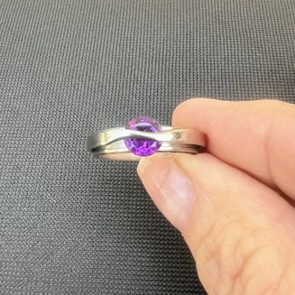 Sterling Silver and Stainless Steel Ring with a 7 mm round genuine amethyst size 8 only