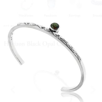 Sterling Silver Bracelet with 6mm black opal cabachon stone by Mignon Faget