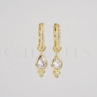 Gold Vermeil CZ Huggie with Dangling teardrop