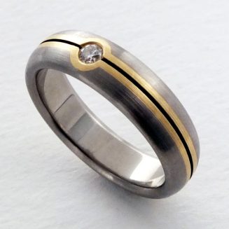 "TWO TONE W/CENTER STONE & GROOVE" 6MM HALF ROUND BAND BY JERRY SPAULDING