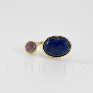 Double Stone Adjustable Ring Lapis +Amethyst