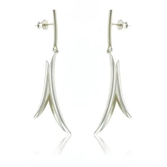 STERLING SILVER EARRINGS SILVER DOUBLE HUSKS, 2 5/8", POST