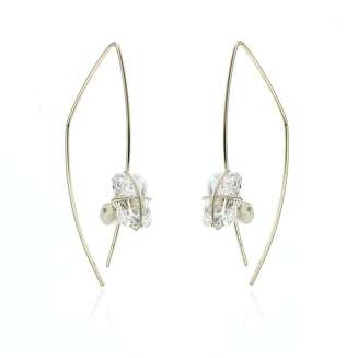 EARRINGS "PRESENT WRAP" SILVER CROSSED WIRE THREADER 10x8mm CLEAR CZ, 2"