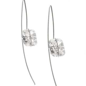 EARRINGS "PRESENT WRAP" SILVER WIRE THREADER 10x8mm CLEAR CZ, 2"