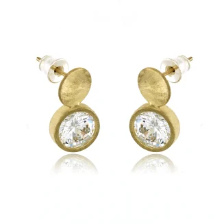 Single Circle with Bezel Set White CZ Earrings